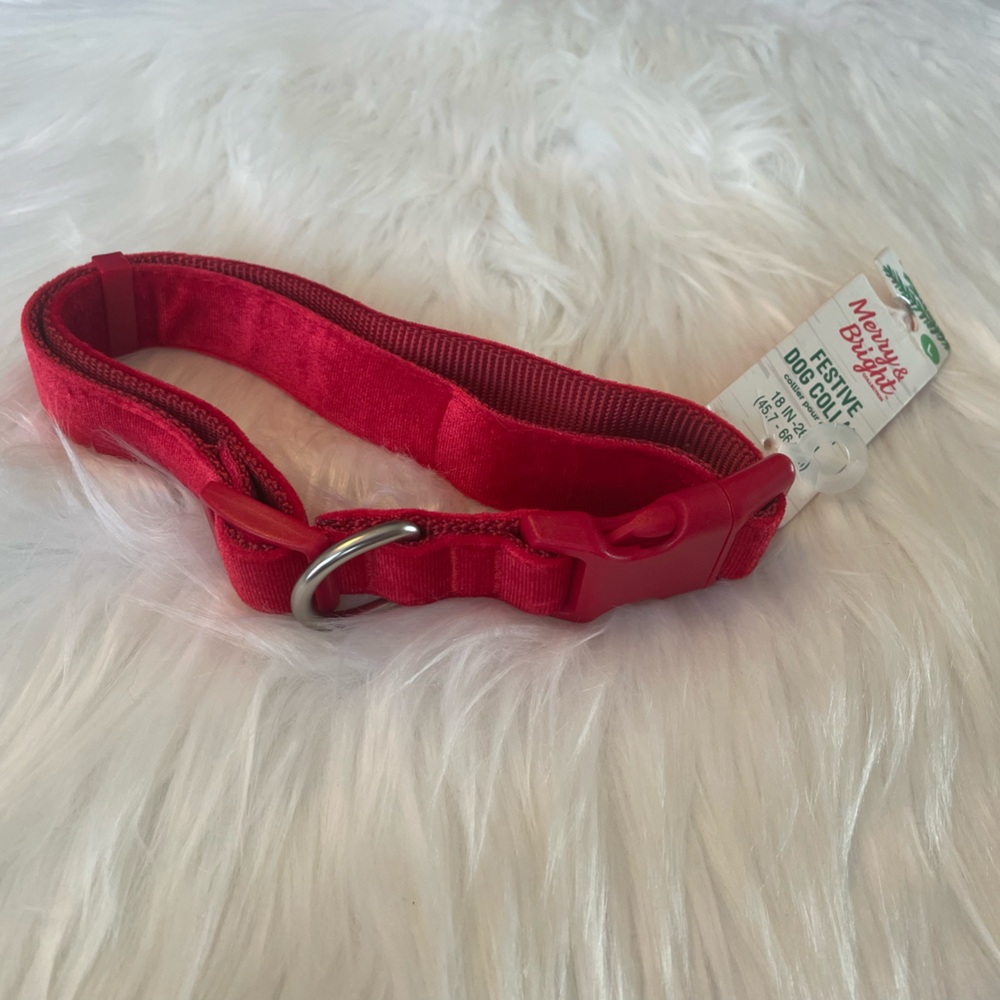 Red Velvet Adjustable Dog Collar size Large